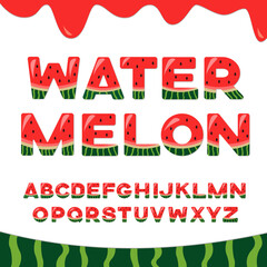 Watermelon vector latin alphabet. Illustration with summer english letters and watermelon border.