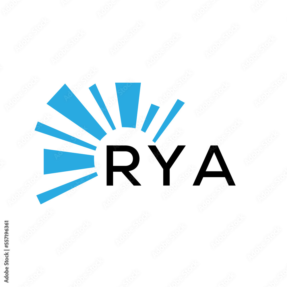 RYA letter logo. RYA blue image on white background and black letter ...