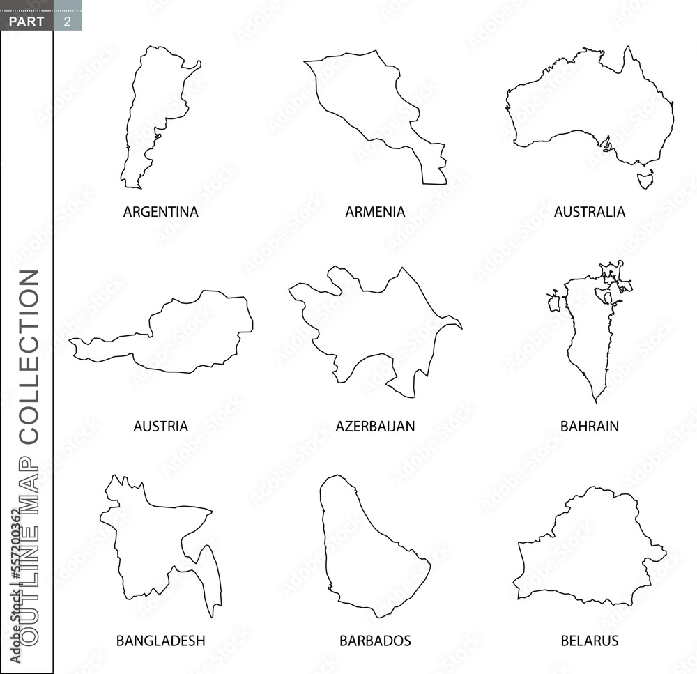 Map Outline Computer Outline maps collection, nine black lined vector map Stock Vector ...