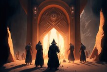 A Sect Of Enigmatic Monks Perform A Mystical Ceremony In A Desert Monastery, As Seen In A Digital Fantasy Artwork. Generative AI