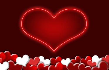 Wall Mural - love neon light for valentine day with red background