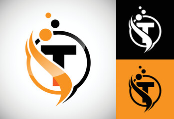 Poster - Initial letter T with the swoosh, biotech logo design concept. Logotype for science technology.