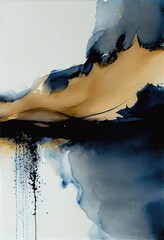 Blue black gold abstract splash, spray, flowing art background,wall  decor, generative ai