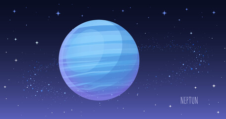 Wall Mural - Neptune planet. Collection of Planets of solar system. Cartoon style vector illustration isolated on white background. Space galaxy background cartoon universe, cosmos dust scenery.