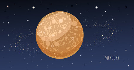 Wall Mural - Mercury planet. Collection of Planets of solar system. Cartoon style vector illustration isolated on white background. Space galaxy background cartoon universe, cosmos dust scenery.