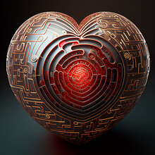 Heart Shaped Maze Labyrinth Of Love. Generative Ai Art. Valentine's Day Concept. Red Ornate Heart.