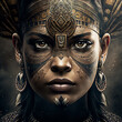 Aztec woman warrior face closeup