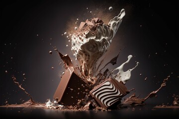 Poster - Chocolate splashing, chocolate, white chocolate, generative AI