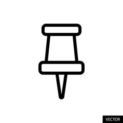 Poster - Thumb tack, drawing push pin vector icon in line style design for website, app, UI, isolated on white background. Editable stroke. Vector illustration.