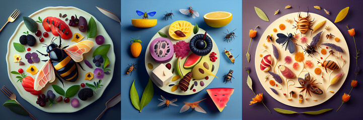 Wall Mural - Haute cuisine of future, restoran food made from insect, collection