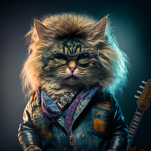 Ai Generated Groovy Rock In Roll Cat. Created Using Ai Generative. 