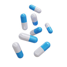 White And Blue Capsules Isolated On Transparent Background. 3d Render. PNG. Tablets, Medicine Concept. 3D Rendering, Ui, Ux. Pills. Health