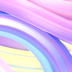 Fototapete - Background of twisted neon colored geometric shapes with shiny stripes. 3d rendering digital illustration