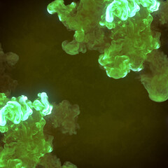 Poster - Abstract composition with green colored chemical smoke. Futuristic explosion. 3d rendering digital illustration