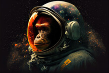 Monkey In Space, Astronaut, Ape, Space Suit, Monkey In Spaceship Portrait