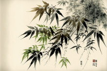 Japanese Painting, Bamboo, Canvas Print, Wall Art, Background, Ink