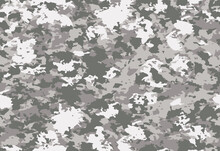 Full Seamless Gray Military Camouflage Texture Pattern Vector. Black White Textile Fabric Print. Army Camo Background.