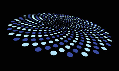 Fototapete - Modern abstract background. Halftone blue dots in circle form. Round logo. Vector dotted frame with perspective. Design element or icon.