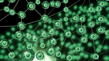Poster - Biological connections of eggs. Design. Connections with round molecules in biological chains. Biological connection of molecules with dots