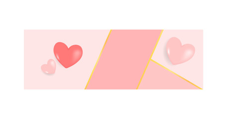 Wall Mural - Valentine's day banner cover. Pink 3d hearts on pink background. Greeting card with heart. Vector illustration concept