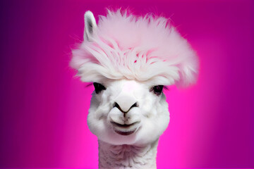  Funky Alpaca with Light Pink Bangs. Generative ai