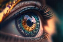 Close-up Of Vivid Colorful Eye Of Human Woman
