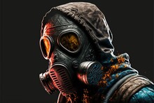 Gas Mask Character Isolated On Black Background