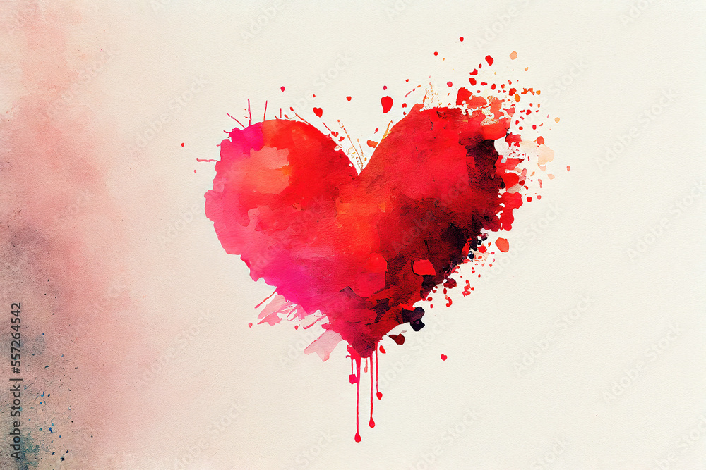 Red heart as love symbol watercolor illustration (Generative AI) Stock ...