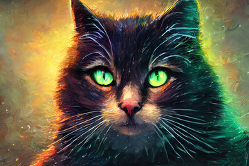 cat in the night color abstract illustration