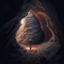 A Man Goes To The Sandstone Cave. Generative Ai.	