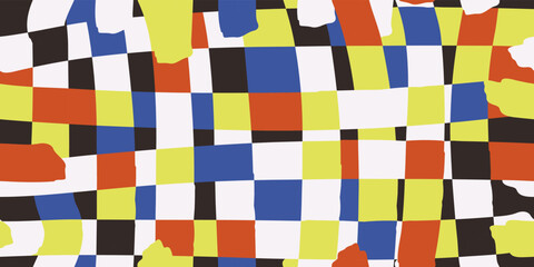 Poster - Checker seamless pattern with mosaic casual brush strokes. Print and seamless surfaces, wallpaper, notebooks, pillows, cups, packaging, interior, textiles.