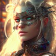 Portrait of an ancient fantasy female warrior in ancient warrior armor. The concept of an ancient brave warrior. Generative AI Art.