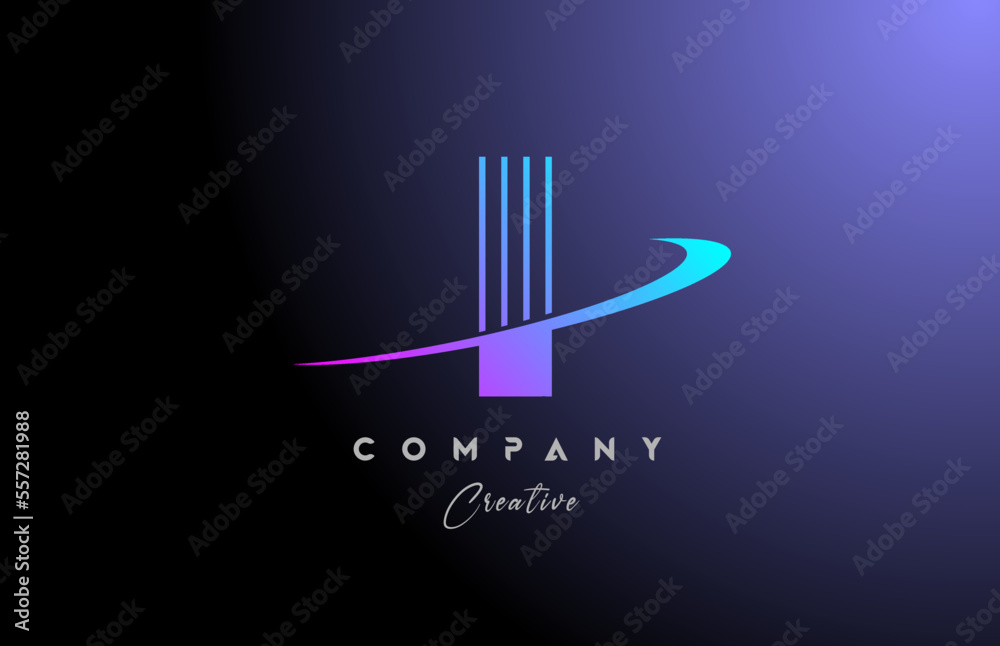 pink blue I alphabet letter logo icon design with swoosh. Creative line ...