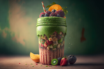 Blended fresh fruit and veggie smoothie, rear view. notion of healthy eating. Generative AI