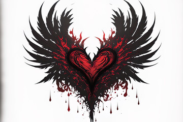 Poster - Devil's wings on a heart, isolated on a white background. Generative AI