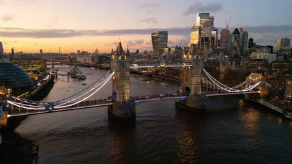 Wall Mural - Typical evening view over London and Tower Bridge - aerial footage - travel photography