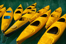 Yellow Kayaks In Lan Ha Bay In Cat Ba, Vietnam.