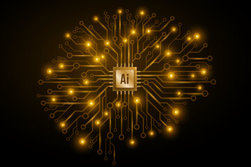 Poster - cyber brain for neural networks design. artificial intelligence. glowing gpu circuit board. vector i
