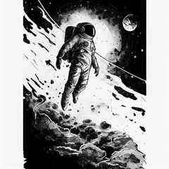 Sticker - Line art of a man floating in space