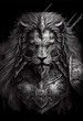 Lion warrior black and white pen art generative art