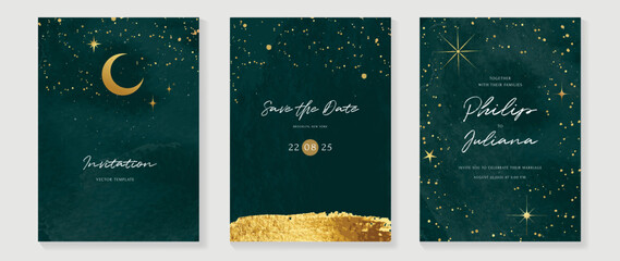 Wall Mural - galaxy themed wedding invitation vector template. collection of luxury save the date card with water