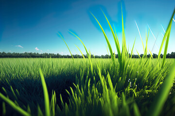 Sticker - Green grass with a clear sky. Generative AI