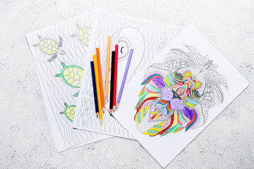 Sticker - Coloring pages and pencils on grunge background