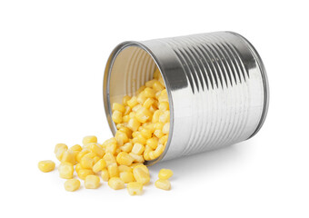 Wall Mural - Tin can with corn isolated on white background