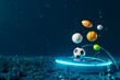 © Rachakrit - 3d football object design. realistic rendering. abstract futuristic background. 3d illustration. motion geometry concept. sport competition graphic. tournament game bet content. soccer ball element.