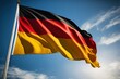  a german flag flying in the wind with a blue sky in the background with clouds in the background and a sun in the middle. Generative AI