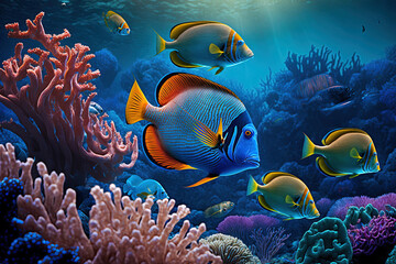 Wall Mural - fish of the tropics on a coral reef. Generative AI