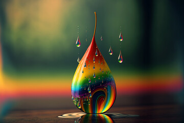 Wall Mural - a raindrop dancing under the rainbow. Generative AI