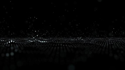 Wall Mural - Seamless loop digital bouncing and glowing dot particles, concept computer network on clean black copy space background.