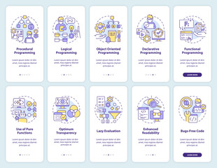 Wall Mural - programming language paradigms onboarding mobile app screen set. walkthrough 5 steps editable graphi